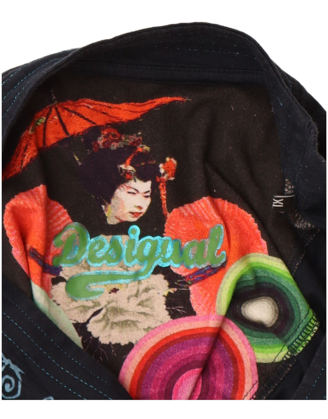 Desigual Top grafico da donna manica lunga UK 18 XL Patchwork blu navy