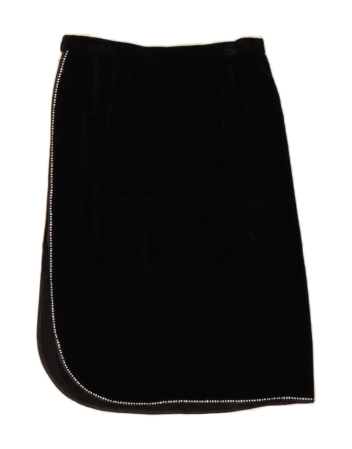 VINTAGE Womens Velour A-Line Skirt W28 Medium Black Vintage Vintage and Second-Hand Vintage from Messina Hembry 