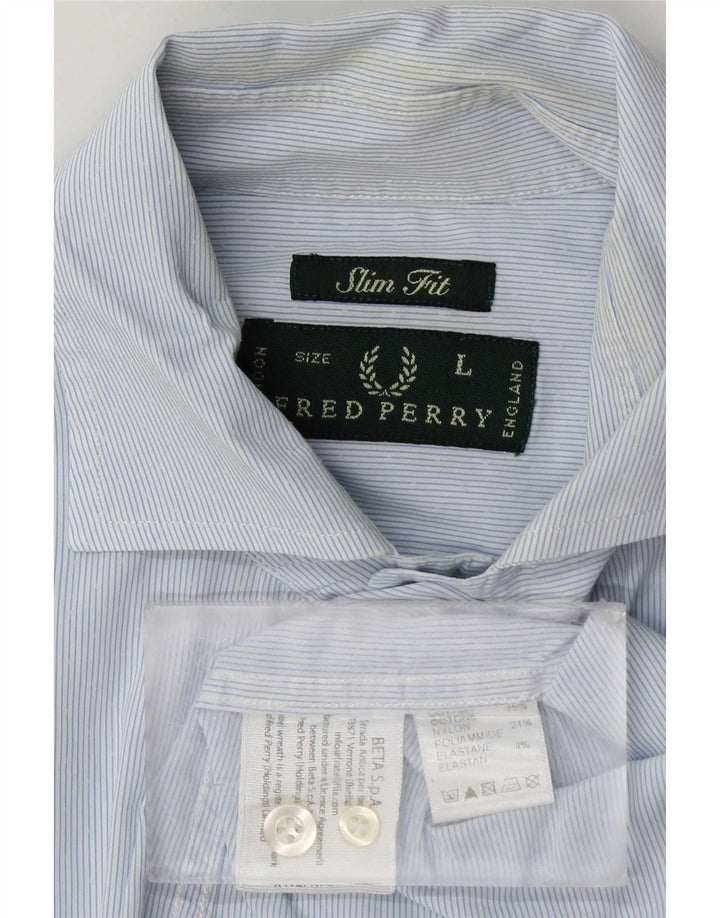 Camicia da uomo slim fit Fred Perry, cotone gessato blu grande