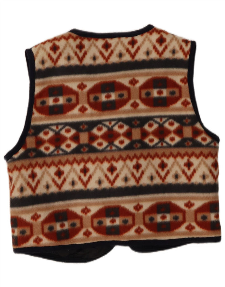 Gilet vintage da donna in pile corto UK 12 medio multicolore geometrico