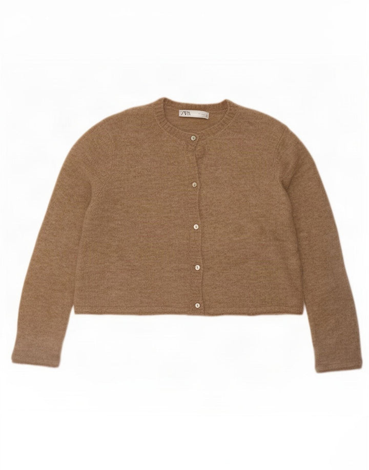 Maglione cardigan oversize corto da donna Zara UK 10 piccolo beige poliammide