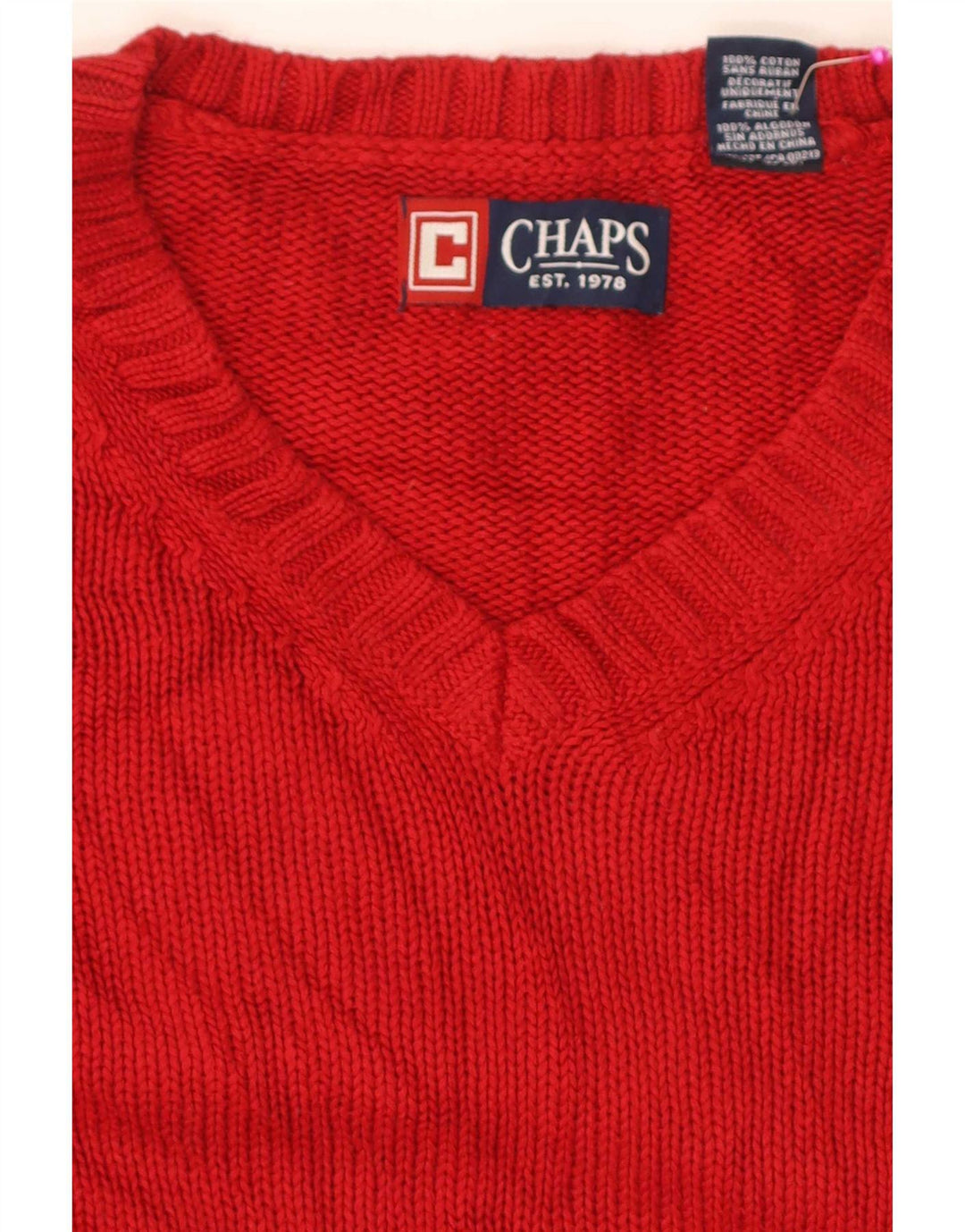 Maglione da uomo Chaps Regular Fit con scollo a V XL in cotone rosso
