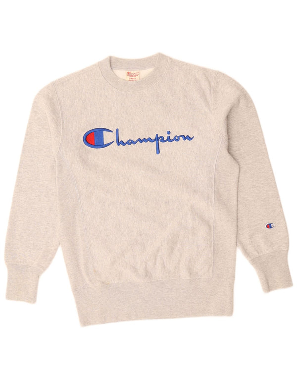 Felpa grafica da uomo Champion, maglione piccolo, cotone chiazzato grigio