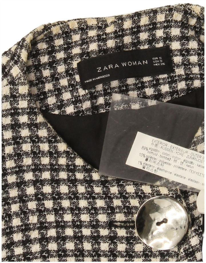 Giacca blazer da donna con maniche a 3/4 bottoni e 1 bottone Zara UK 10 piccoli quadri neri