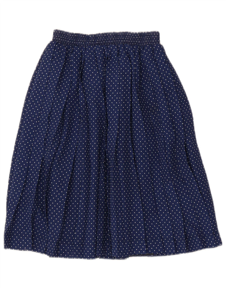Gonna a pieghe vintage da donna W26 piccola in poliestere a pois blu navy