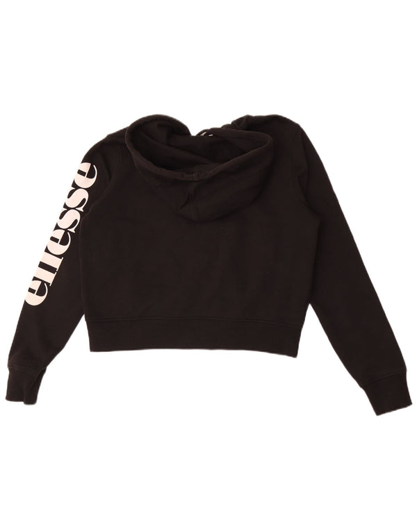 Maglione con cappuccio e zip grafica corta da donna Ellesse UK 10 piccolo cotone nero