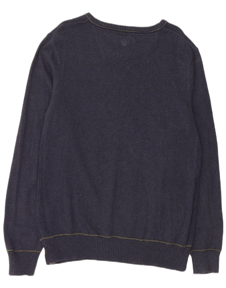 FAT FACE Maglione da uomo con scollo a barca grande in cotone blu navy