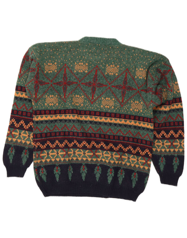 Maglione maglione girocollo da uomo Le Laureat XL lana Fair Isle verde