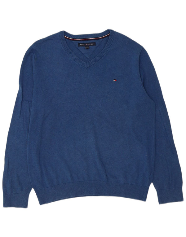 Maglione maglione con scollo a V da uomo Tommy Hilfiger grande cotone blu