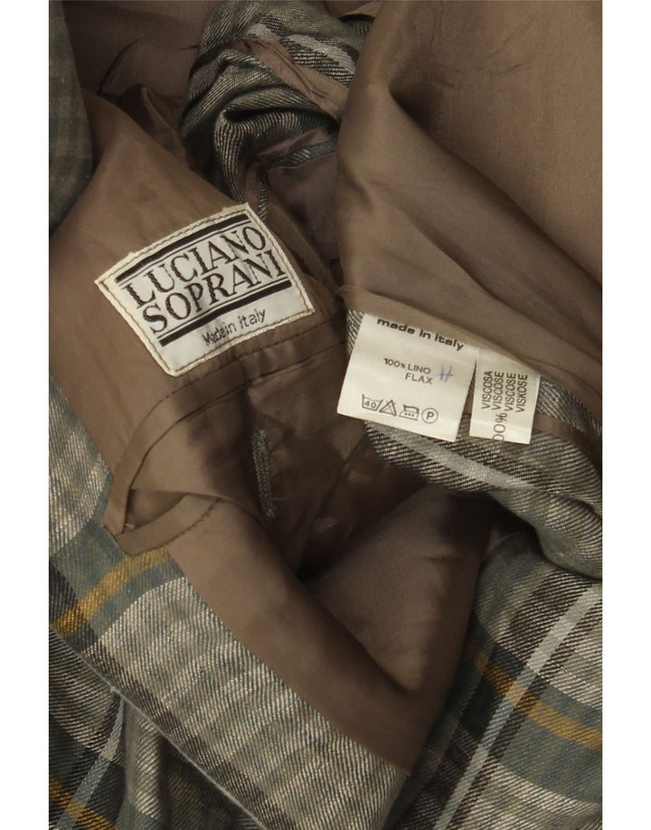 Giacca blazer da uomo a 1 bottone Luciano Soprani UK 38 Lino a quadri grigio medio