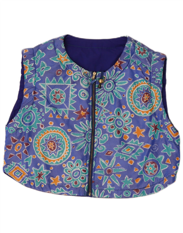 Gilet da donna vintage UK 20 2XL blu geometrico
