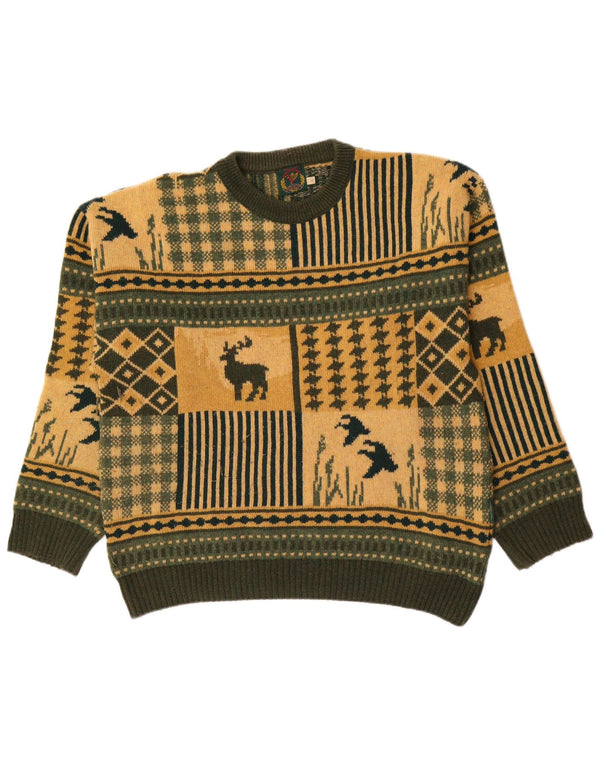 Gun Club Maglione girocollo da uomo con vestibilità novità, verde medio, Fair Isle