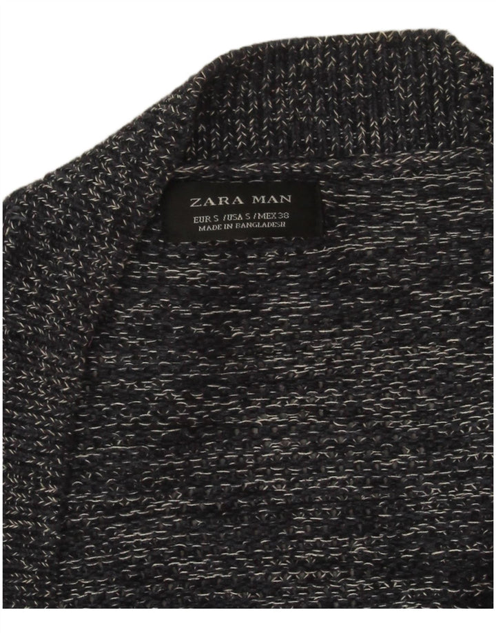 Maglione cardigan da uomo Zara piccolo in cotone screziato grigio