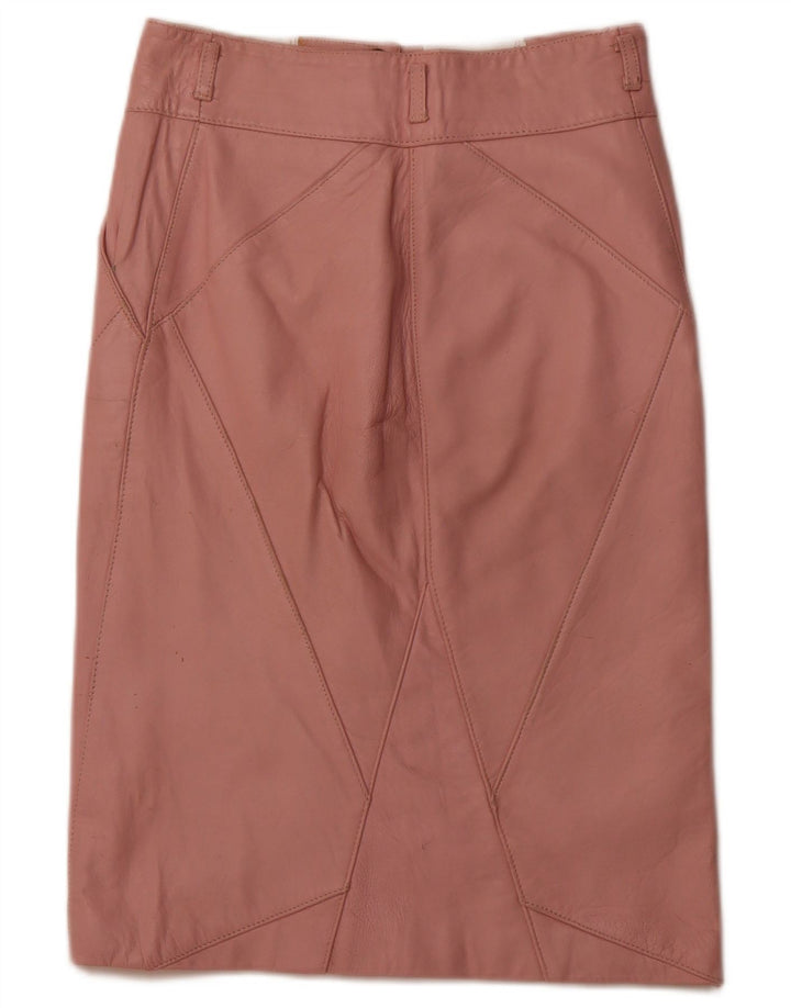 VINTAGE Womens Leather Skirt UK 10 Small W30 Pink Patchwork Leather