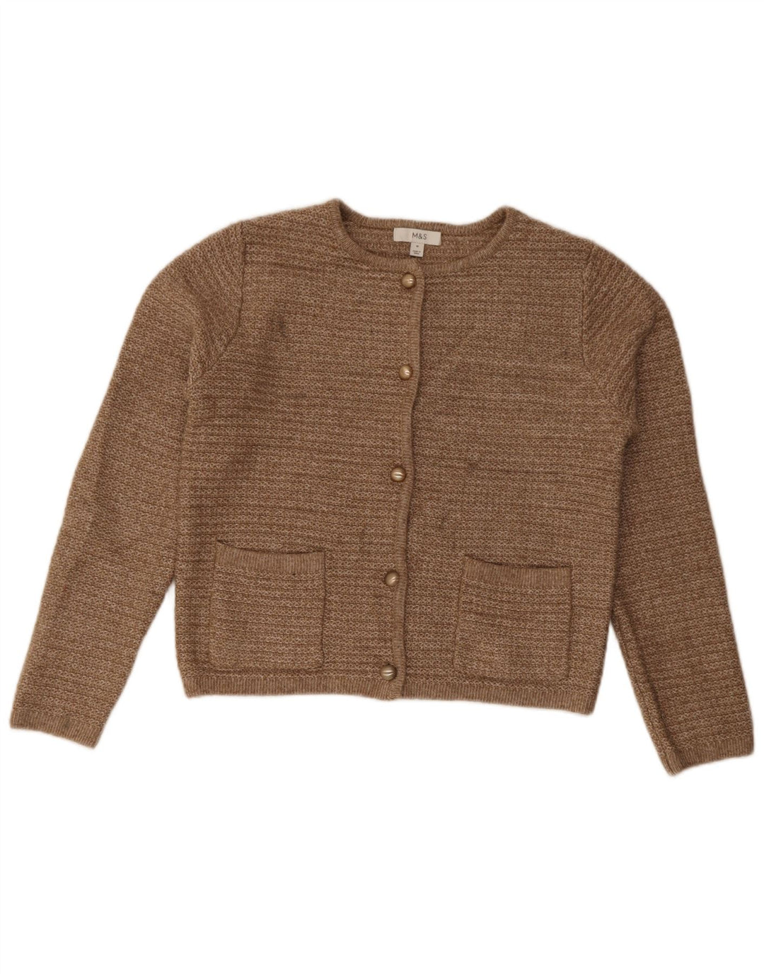 Maglione cardigan corto da donna Marks & Spencer UK 14 Poliestere marrone medio