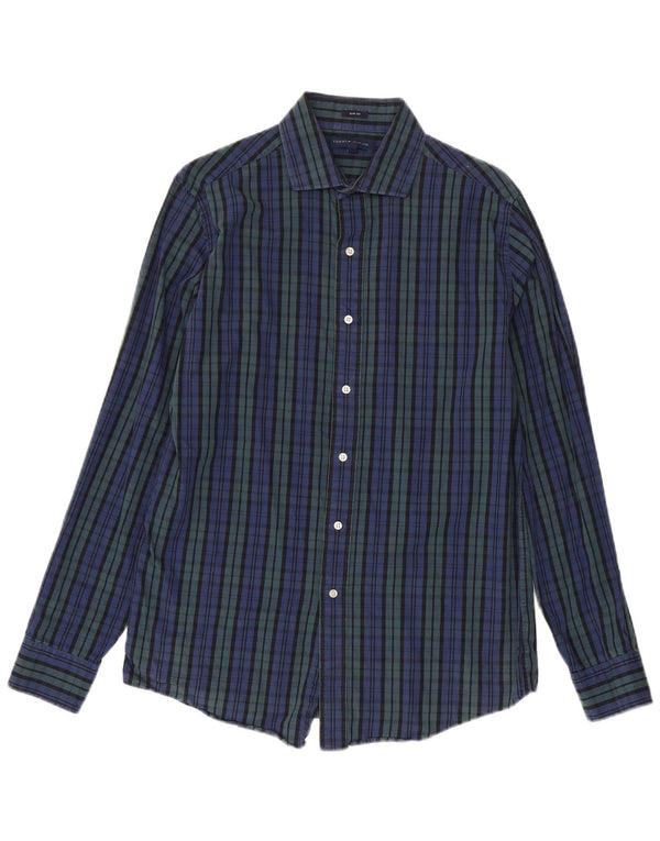 Camicia slim fit da uomo Tommy Hilfiger taglia 15 1/2 cotone a quadri blu medio