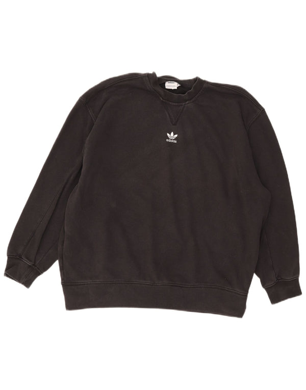 Felpa oversize con grafica Adidas da donna, maglione UK 12, cotone nero medio
