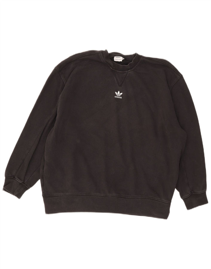Felpa oversize con grafica Adidas da donna, maglione UK 12, cotone nero medio