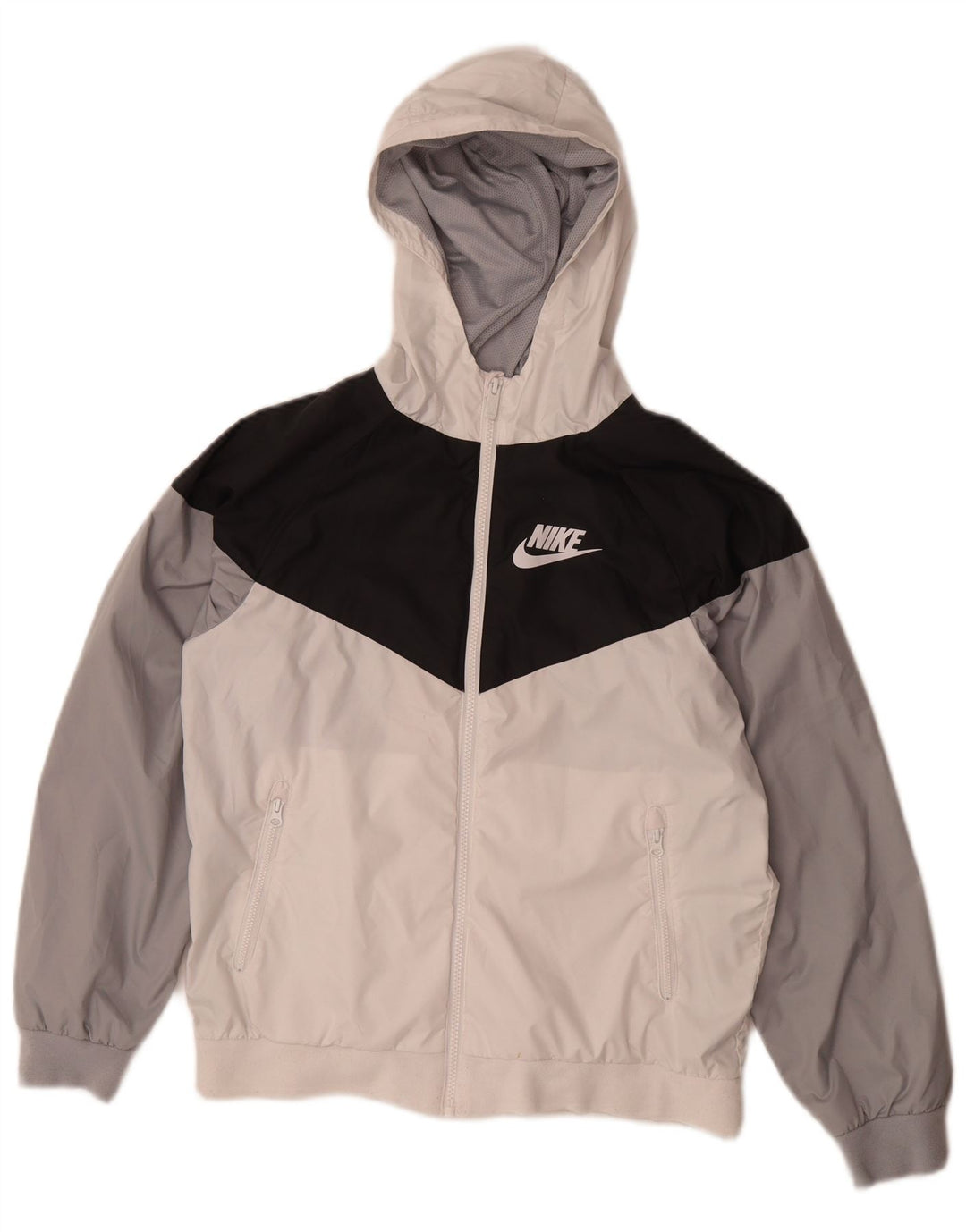 Giacca antipioggia con cappuccio Nike da bambino 12-13 anni Large in poliestere color block bianco