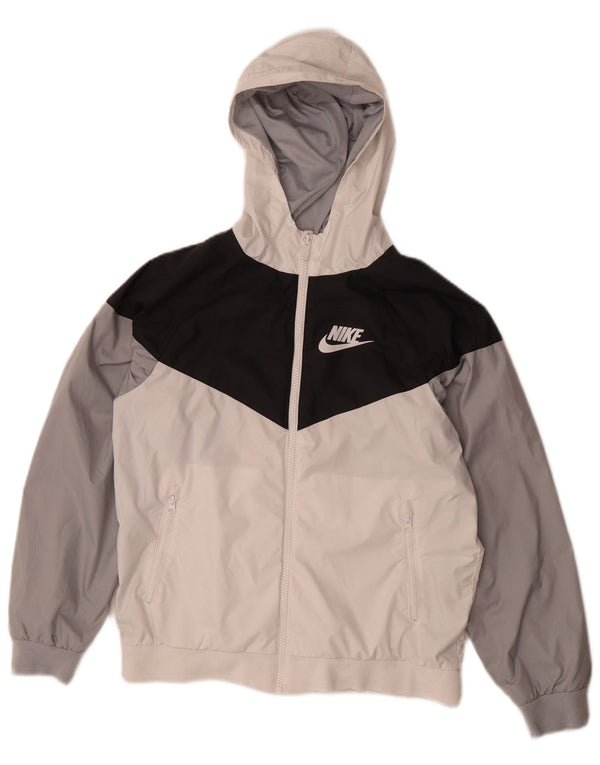 Giacca antipioggia con cappuccio Nike da bambino 12-13 anni Large in poliestere color block bianco