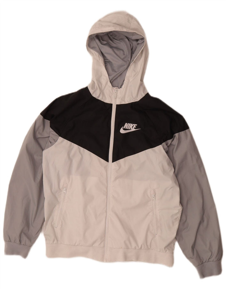 Giacca antipioggia con cappuccio Nike da bambino 12-13 anni Large in poliestere color block bianco