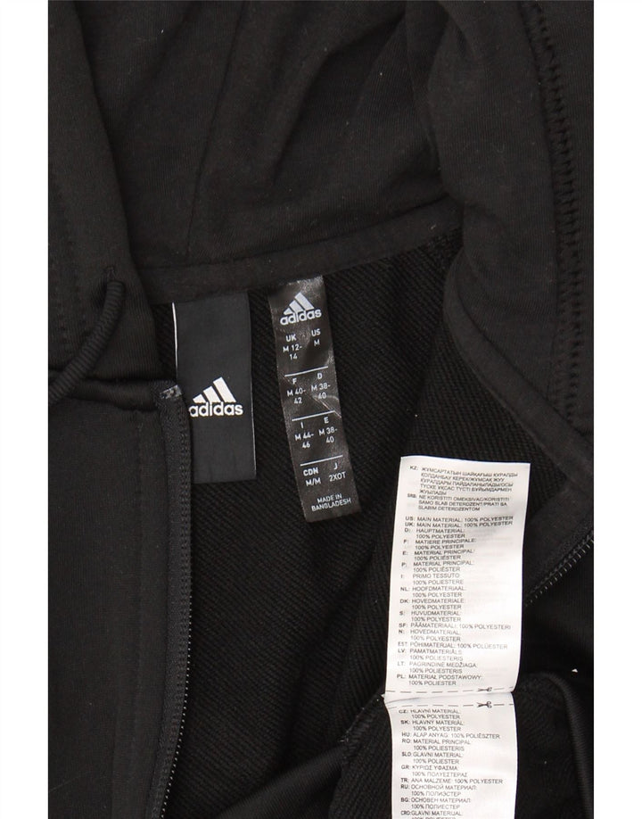 ADIDAS Womens Graphic Zip Hoodie Sweater UK 12/14 Medium Black Polyester