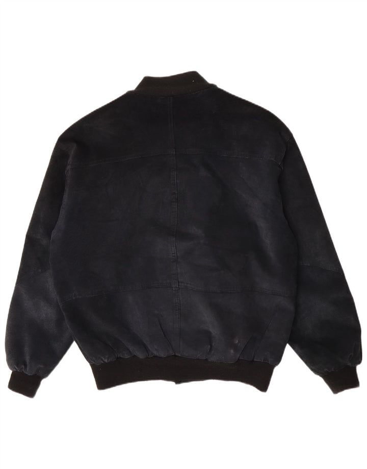 Giubbotto bomber in pelle scamosciata dal taglio ampio da uomo John Monroe UK 36 piccolo blu navy