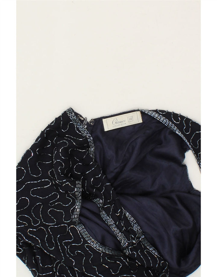 CLASSICS Womens Abstract Pattern Bodycon Dress UK 14 Large Navy Blue Vintage Classics and Second-Hand Classics from Messina Hembry 