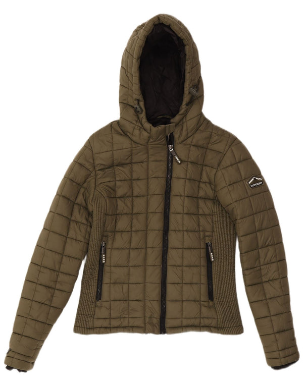 Superdry Womens Hooded Padded Jacket UK 10 Small Khaki Nylon