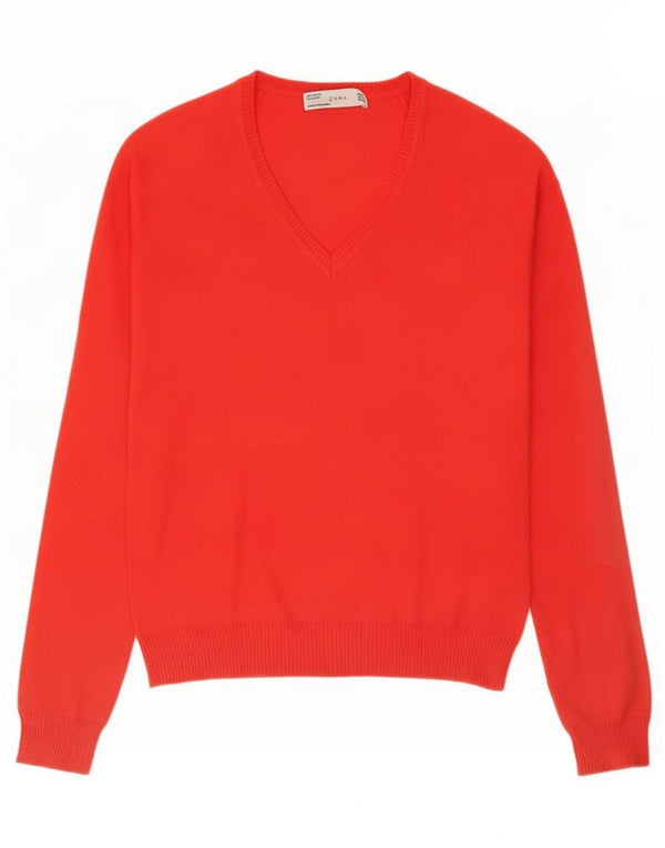 Maglione Zara da donna con scollo a V UK 14 grande cotone rosso