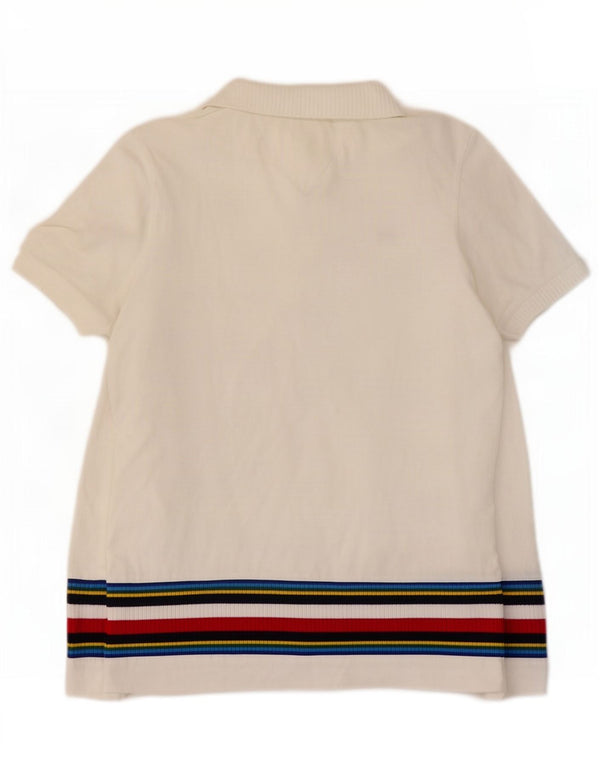 Polo da donna Tommy Hilfiger UK 10 piccola in cotone a righe bianche