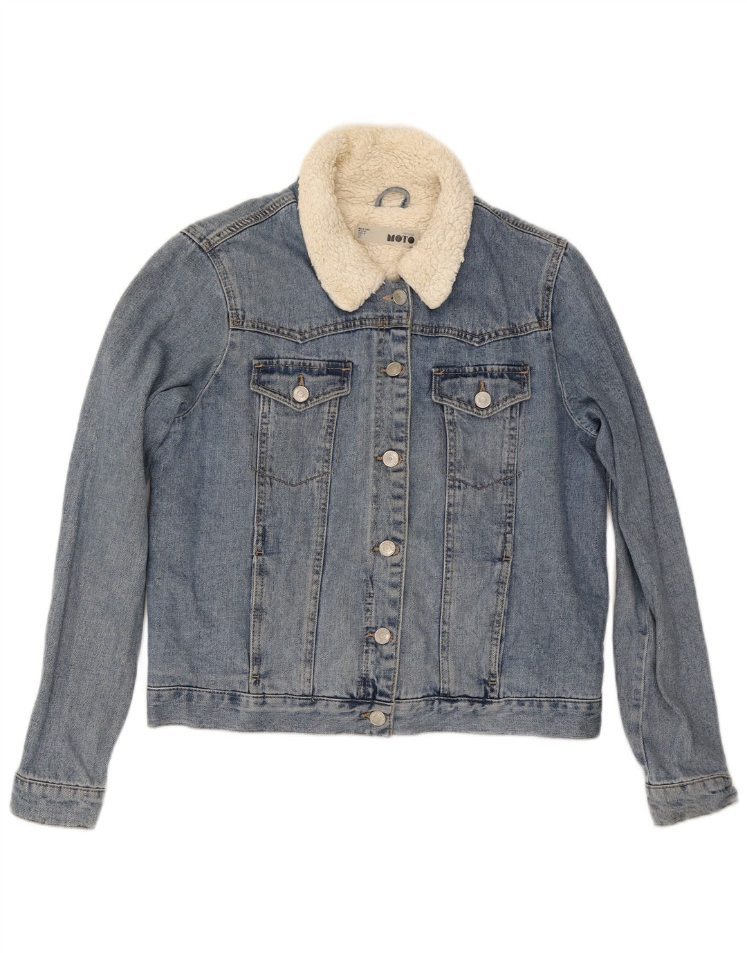 Topshop Giacca da donna in denim Sherpa UK 12 Cotone blu medio