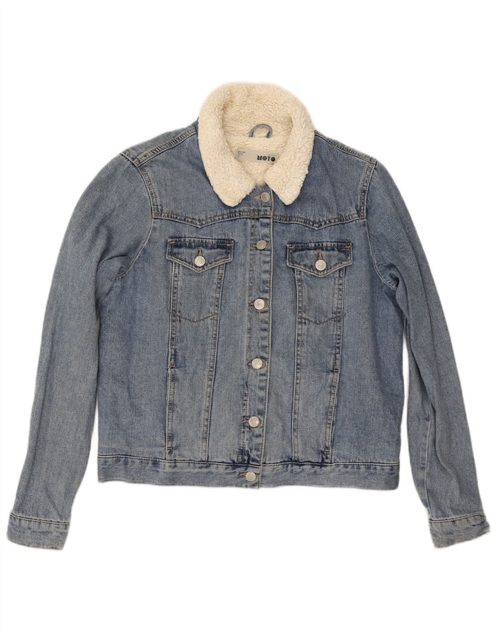 Topshop Giacca da donna in denim Sherpa UK 12 Cotone blu medio