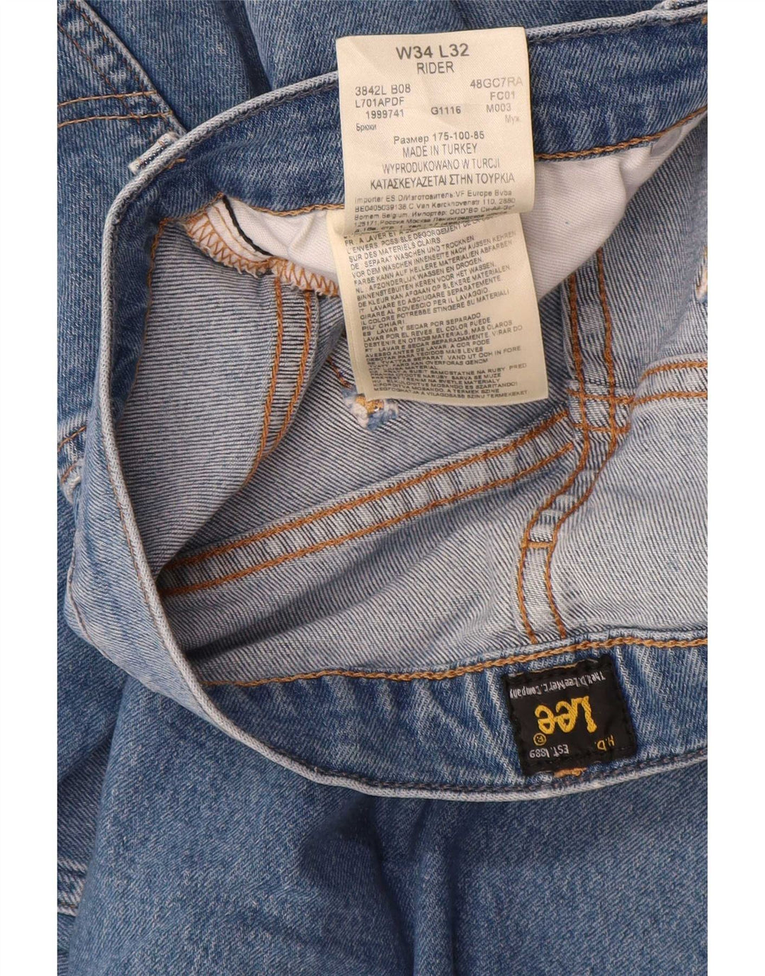 Jeans Lee Rider Slim da uomo W34 L32 in cotone blu