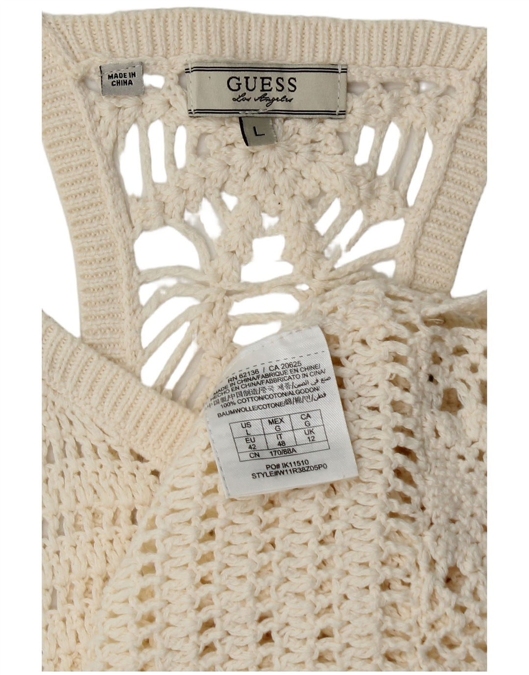 Guess Canotta corta all'uncinetto da donna UK 12 Cotone bianco medio