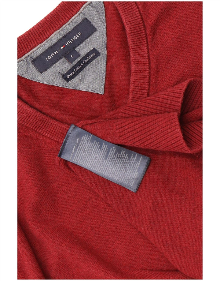Maglione maglione con scollo a V da uomo Tommy Hilfiger piccolo cotone rosso
