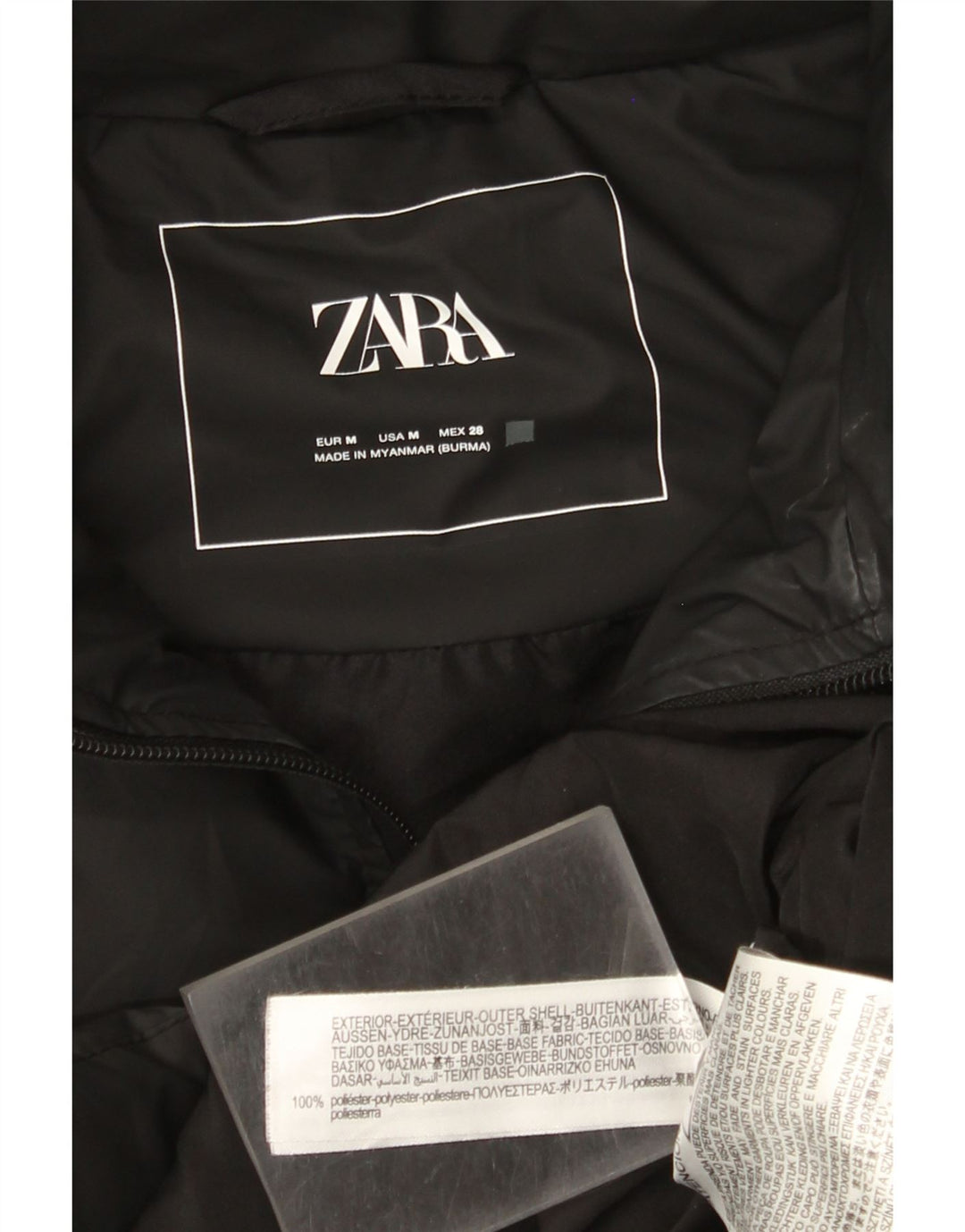 Cappotto imbottito senza maniche con cappuccio da donna Zara UK 14 poliestere nero medio