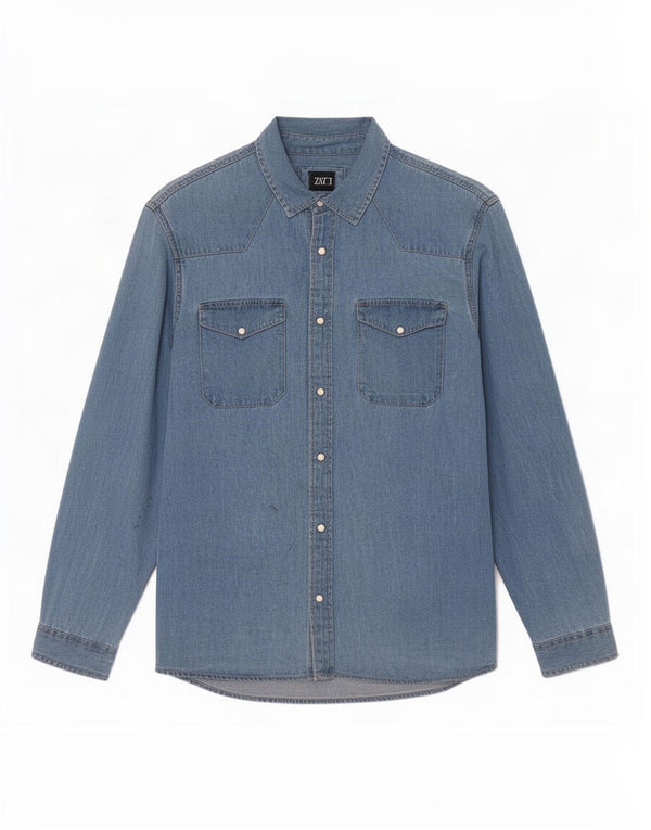 Camicia di jeans Zara da uomo dalla vestibilità rilassata, grande, in cotone blu