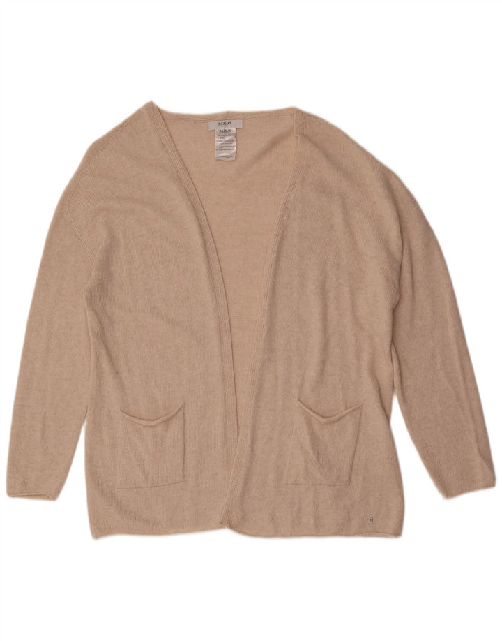 Maglione cardigan aperto da donna Replay UK 16 grande lana bianco sporco