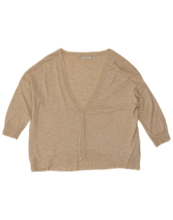 Maglione cardigan corto con maniche a 3/4 da donna Zara UK 10 piccolo beige screziato