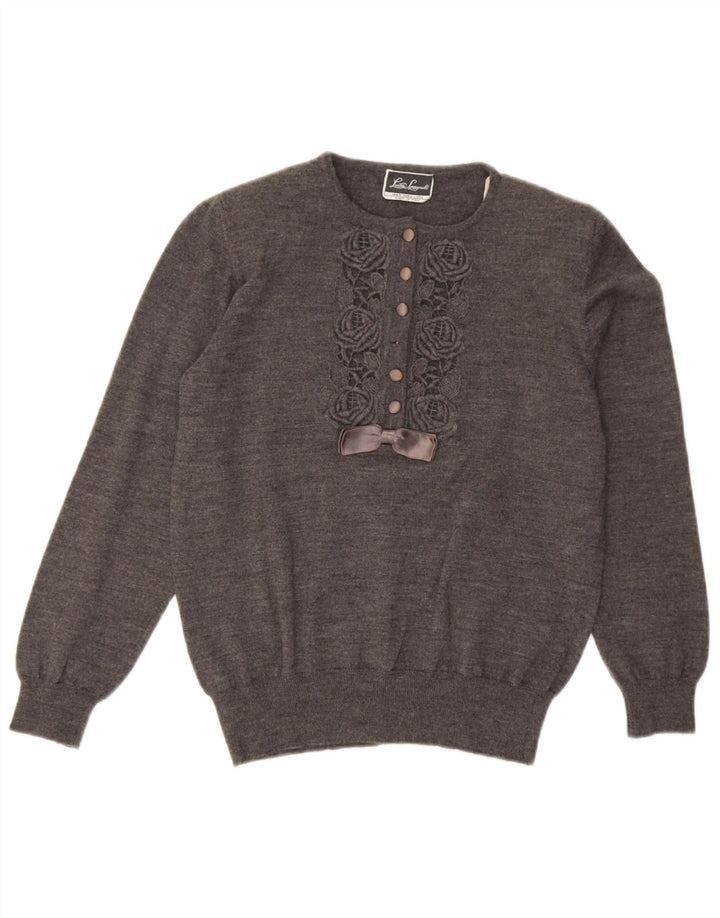 Luisa Spagnoli maglione da donna con collo a bottoni UK 14 Grigio medio floreale