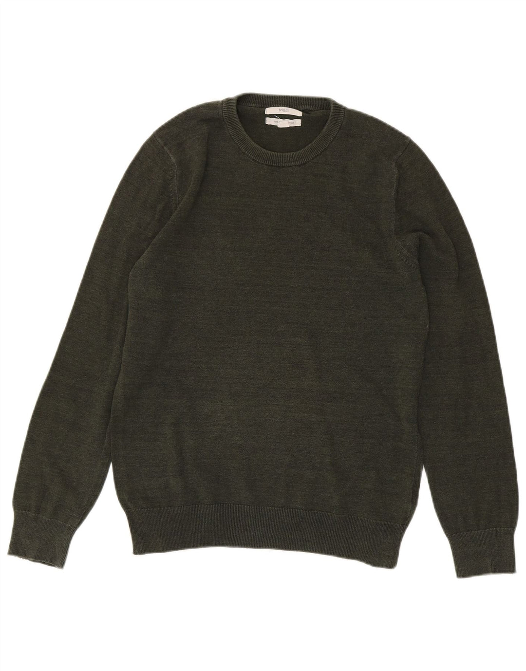 Maglione maglione girocollo da uomo Marks & Spencer piccolo cotone kaki