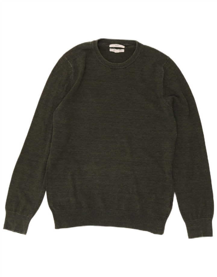 Maglione maglione girocollo da uomo Marks & Spencer piccolo cotone kaki