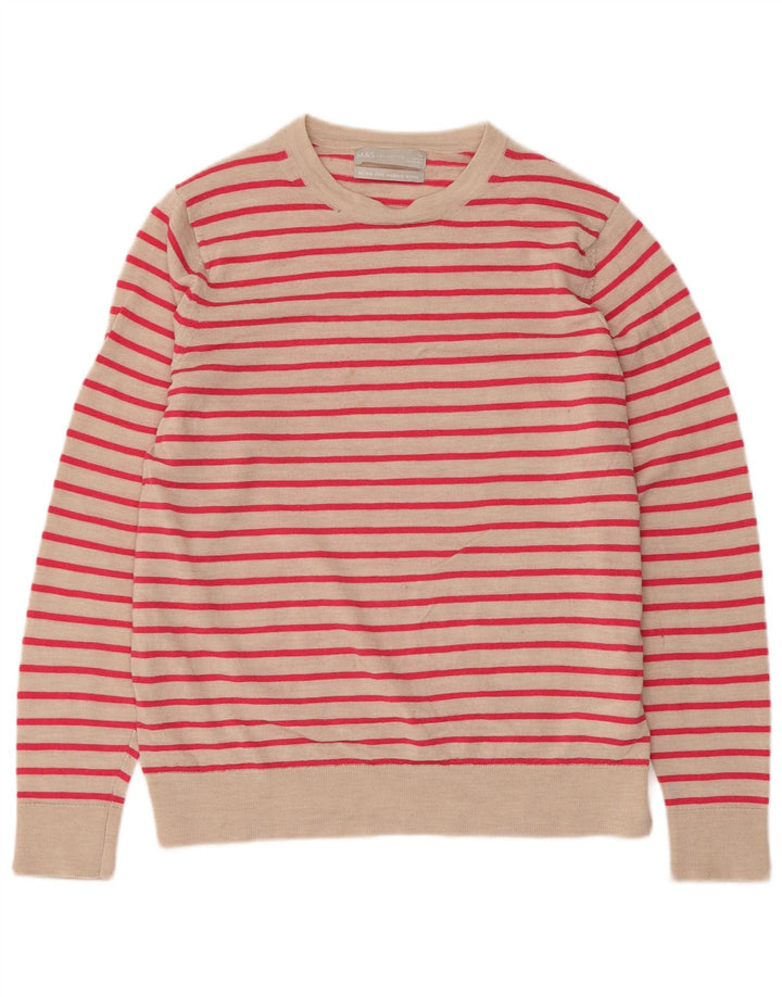 Maglione maglione girocollo da donna Marks & Spencer UK 14 a righe beige medio