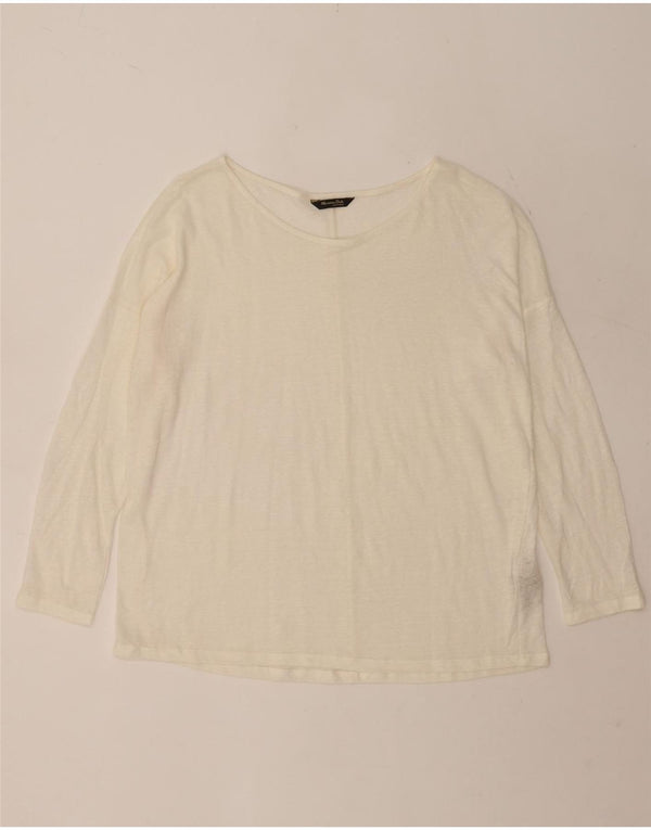 Massimo Dutti Top da donna a maniche lunghe UK 16 Large in lino bianco sporco