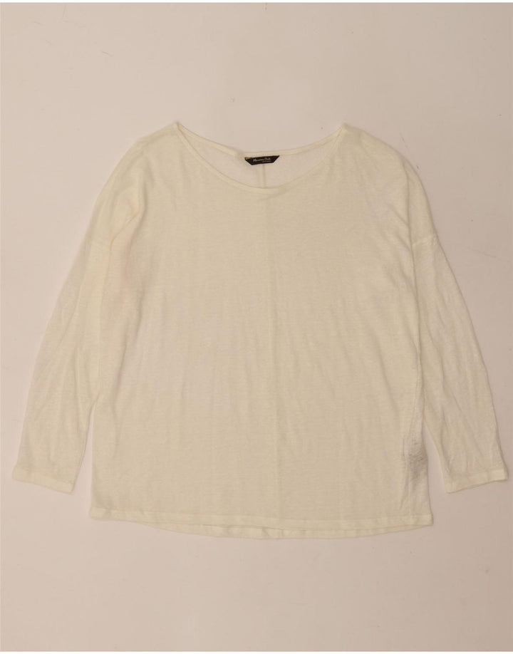 Massimo Dutti Top da donna a maniche lunghe UK 16 Large in lino bianco sporco