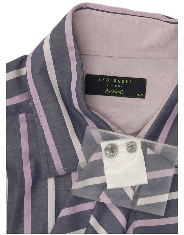 Camicia formale da uomo Ted Baker taglia 15 1/2 cotone gessato medio viola