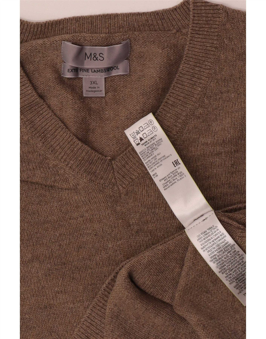 Maglione maglione con scollo a V da uomo Marks & Spencer 3XL lana beige