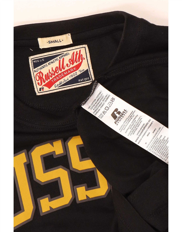 Russell Athletic Top grafico da uomo a maniche lunghe piccolo in cotone nero
