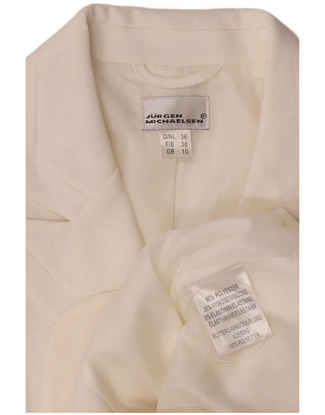 Giacca blazer a 3 bottoni da donna Jurgen Michaelsen UK 10 piccola poliestere bianco